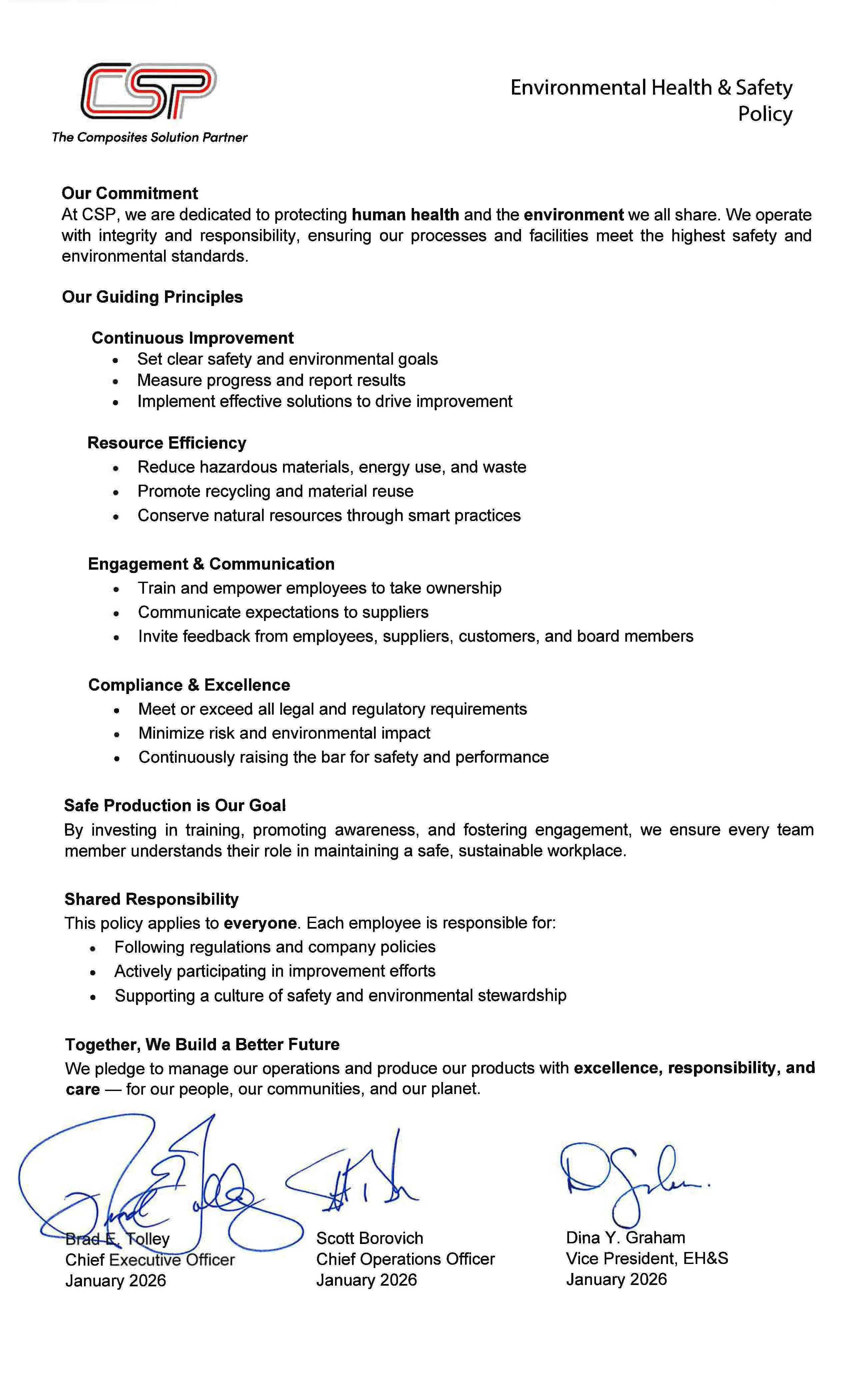 Corporate Environmental, Health and Safety Policy